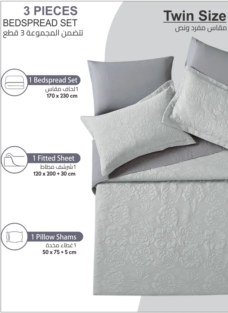 Donetella Bedspread Coverlet Set 3-Pcs Single Size Bed Fits(120 X 200 Cm) Soft Luxurious Reversible Compressed Comforter With Fitted Sheet Pillow Sham And Pillowcases,