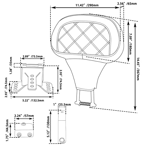 FOVPLUE Adjustable Rider Backrest, Detachable Plug-in Driver Backrest Pad w/Mounting Kit for Harley Touring CVO Road Glide Street Glide Tri Glide FLHTK/L Electra Glide Road King 2009-2023,Style 6 - Image 4