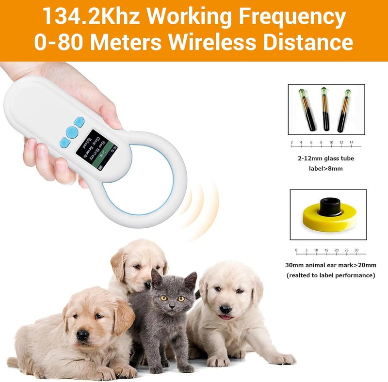 Pet Microchip Scanner, 134.2Khz Portable Animal Ear Tag ID Reader with 1.44" TFT Display, 500 Records Storage, USB & Wireless for Pets & Livestock - Image 3