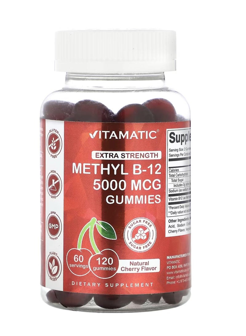 Vitamatic Methyl B-12 Gummies Natural Cherry 120 Gummies (2500 mcg per Gummy)