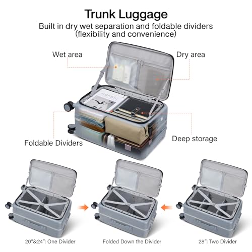 Hanke 20 Inch Carry On Luggage with Cup Holder and Charge,Top Opening Hard Shell Suitcases with Wheels and Dividers,Aluminum Frame Trunk Luggage Small Suitcase with Lock for Travel,Gray - Image 4
