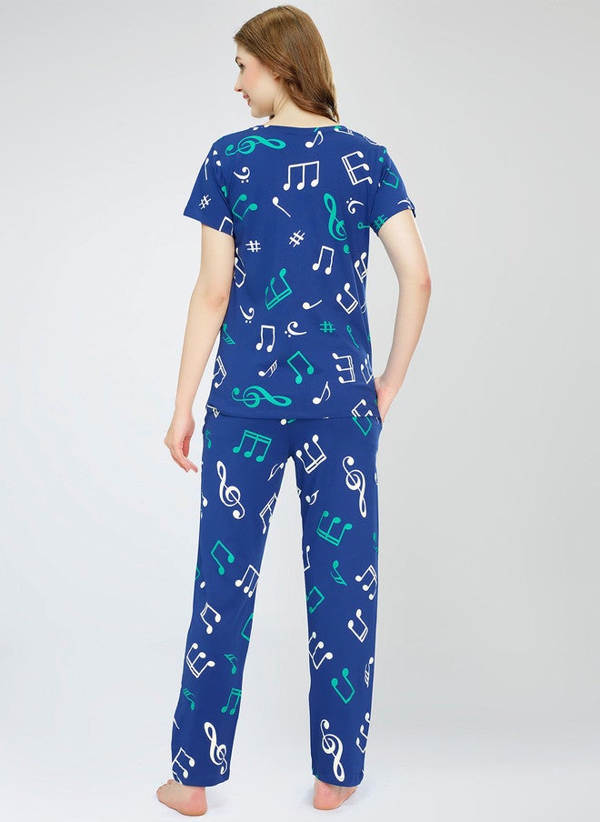 Zeyo Round Neck Short Sleeves Printed Pure Cotton Night Suit - Image 4