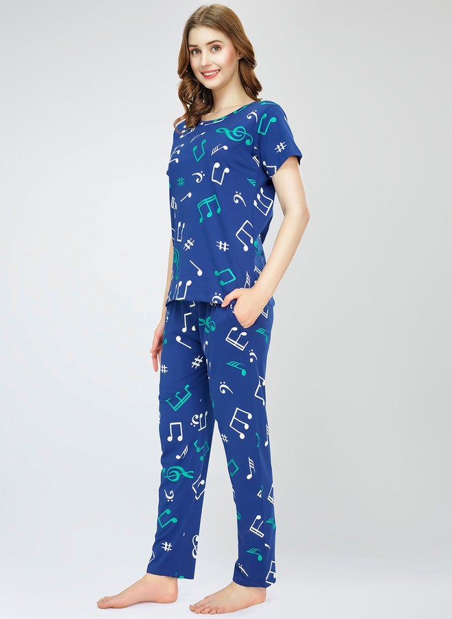 Zeyo Round Neck Short Sleeves Printed Pure Cotton Night Suit - Image 3