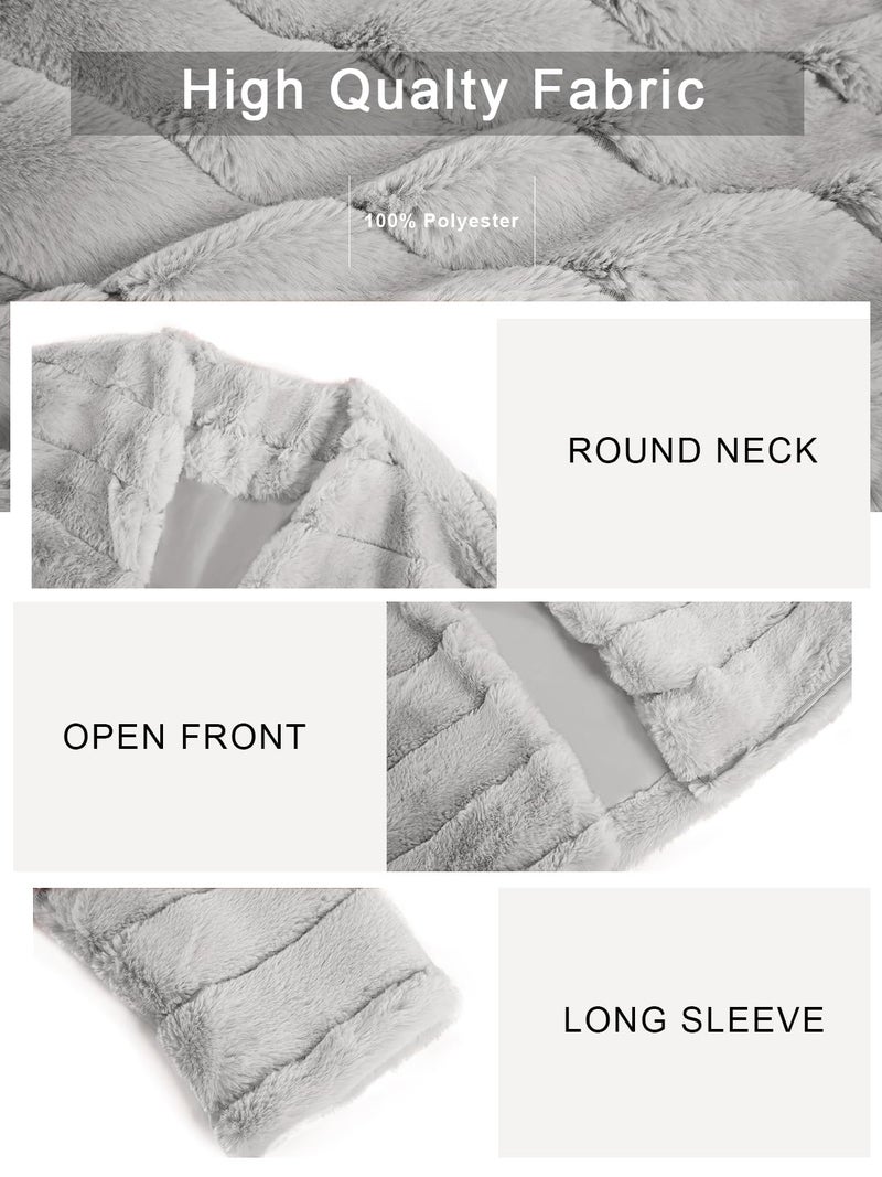 Fisoew Womens Cropped Faux Fur Jackets Long Sleeve Open Front Fluffy Short Coats - Image 4