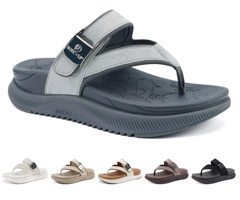 ONCAI Womenâ€™s Platform Wedge Flip Flops Sandals 2026 with Arch Support Orthopedic Grey Summer Beach Essentials Dressy Trendy Walking Sandalias Mujer Size 9 and Chunky Thick Rubber Soles - Image 1