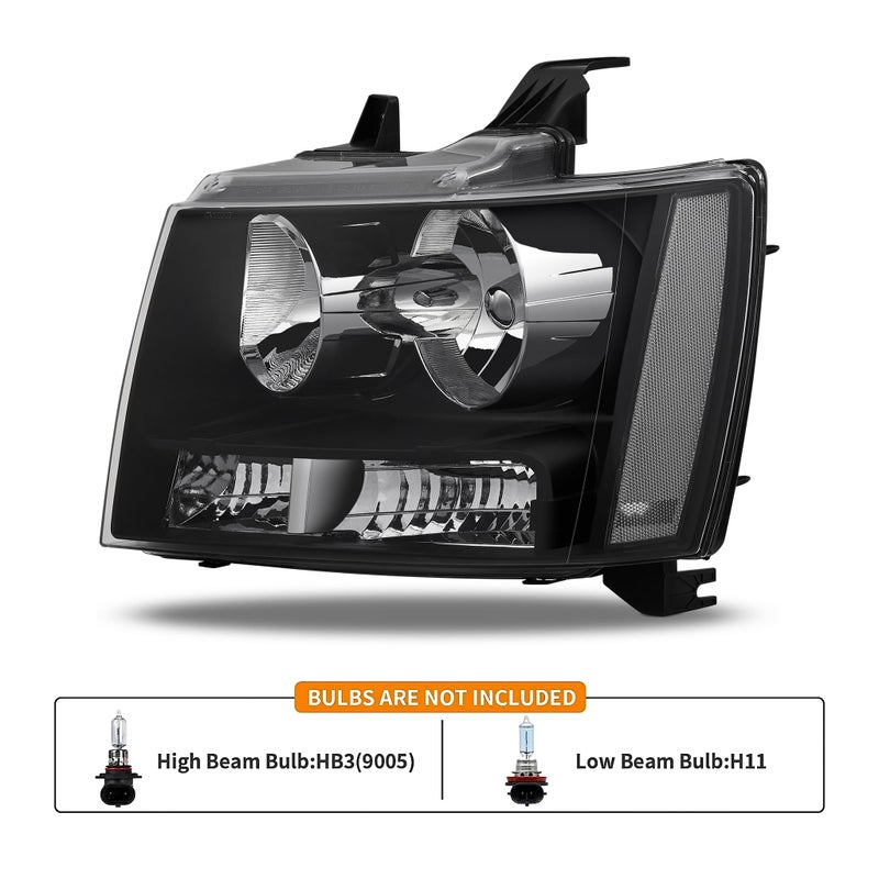 APSVE Headlights Assembly for 2007-2014 Chevy Tahoe Suburban 1500,07-13 Chevy Avalanche Suburban 2500 Replacement Headlamp Pair, Black Housing Clear Reflector - Image 2