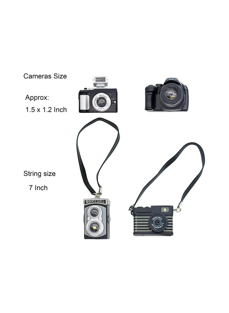 KASTWAVE Mini Camera for Dolls, 1:4 Scale Miniature SLR Camera Mini Camera Ornament with Flash and Shutter Sound, Vintage Camera Model Digital SLR Camera, 4 Pcs - Image 2