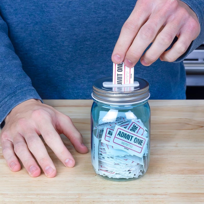 Cornucopia Brands Small Coin Bank Jars (4-Pack, Blue); 16oz Plastic Mason Jar Coin Banks w/SIlver Slotted Lids - Image 5