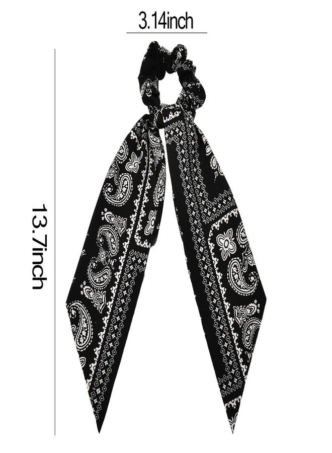 Guqqeuc 3 PCS Paisley Hair Scarf Scrunchies with Ribbon Tails for Women Girls Hair Bows Scrunchy Hair Scarves Ties for Teen Girls Knotted Bow Hair Elastics Chiffon Ponytail Holder for Women - Image 2