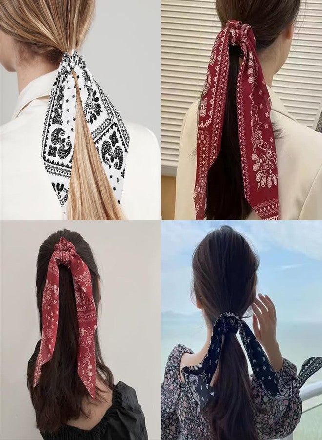 Guqqeuc 3 PCS Paisley Hair Scarf Scrunchies with Ribbon Tails for Women Girls Hair Bows Scrunchy Hair Scarves Ties for Teen Girls Knotted Bow Hair Elastics Chiffon Ponytail Holder for Women - Image 5
