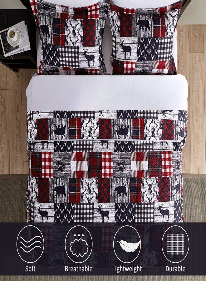UMCHORD Cabin Quilt Set Queen, Christmas Rustic Quilt Coverlet Bed Set, 3-Piece Lightweight Reversible All Season Quilt Set, Lodge Bedspread Quilt with 2 Shams - Image 3