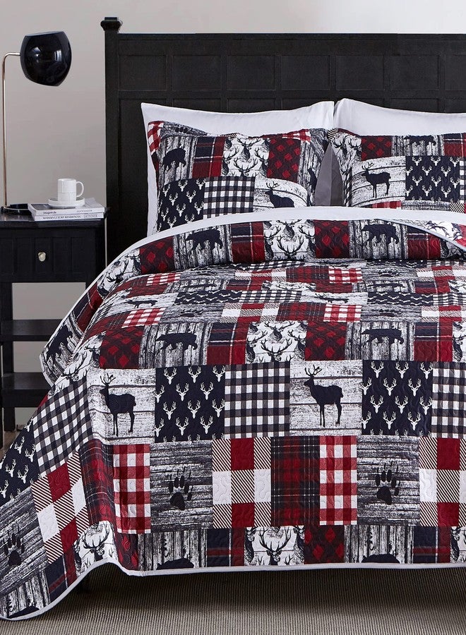 UMCHORD Cabin Quilt Set Queen, Christmas Rustic Quilt Coverlet Bed Set, 3-Piece Lightweight Reversible All Season Quilt Set, Lodge Bedspread Quilt with 2 Shams - Image 2