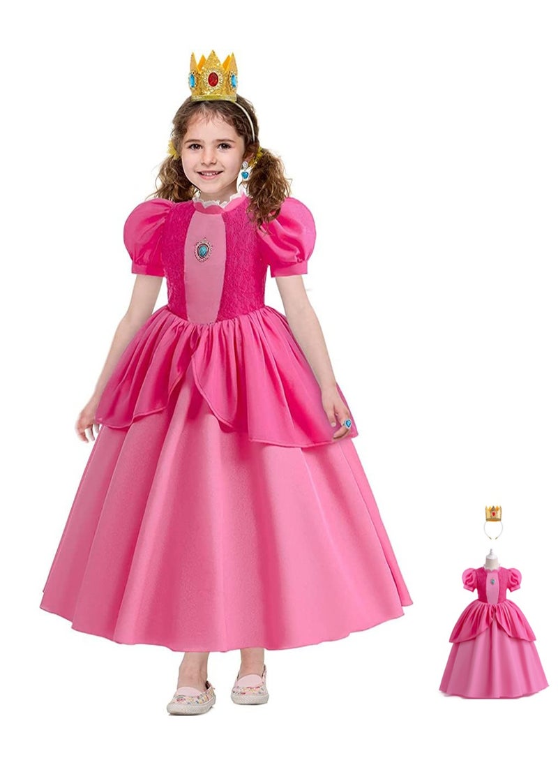 Generic Girls Princess Dress Costume for Princess Peach Cosplay Costumes,Brigitte Princess Dress Lace Patchwork Puffy Skirt,Kids Outfits with Crown for Kids School Birthday Party  - Image 1
