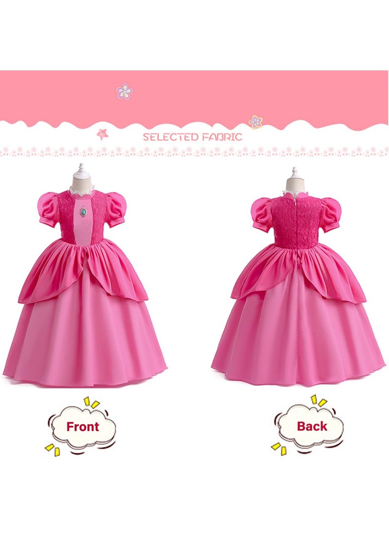 Generic Girls Princess Dress Costume for Princess Peach Cosplay Costumes,Brigitte Princess Dress Lace Patchwork Puffy Skirt,Kids Outfits with Crown for Kids School Birthday Party  - Image 2