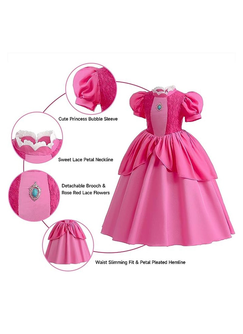 Generic Girls Princess Dress Costume for Princess Peach Cosplay Costumes,Brigitte Princess Dress Lace Patchwork Puffy Skirt,Kids Outfits with Crown for Kids School Birthday Party  - Image 3