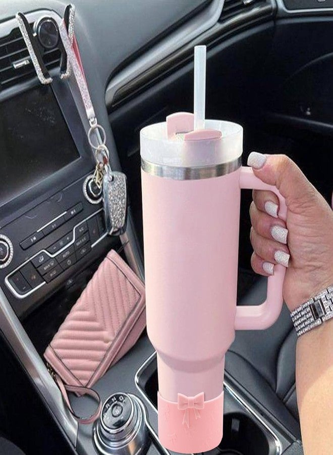 Hpebl Bows Silicone Water Bottle Boot, Stanley Cup Accessories Anti-Slip Protective Sleeve for Water Bottle, Stanley Cup Protector Sleeve Cover Boots for Stanley 40 30 oz with Handle, Pink - Image 5