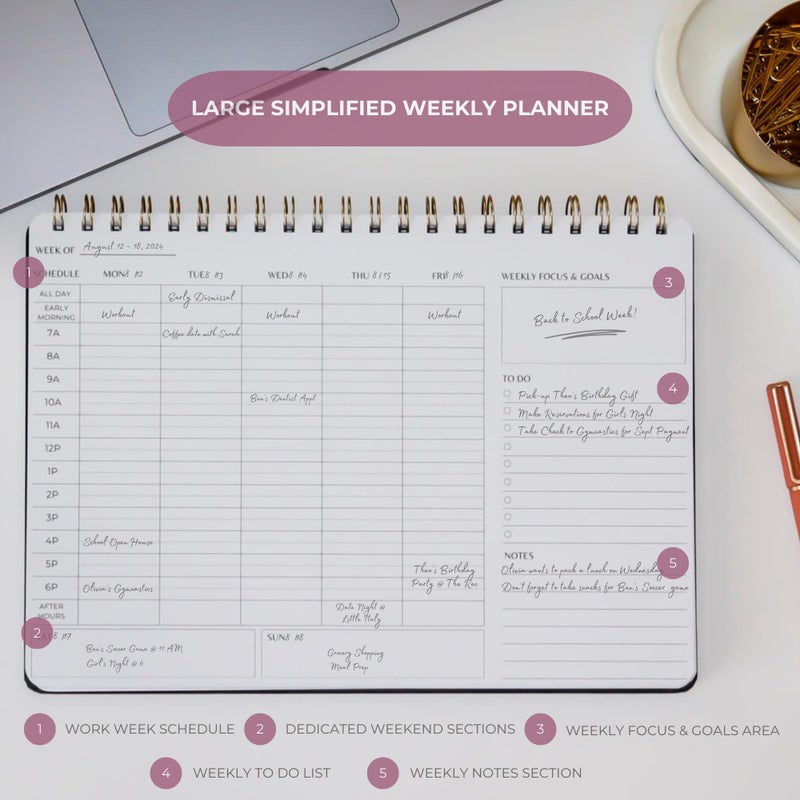 Merely Home Undated Weekly Schedule | Business Planner | 8.25â€ x 11.75â€ ADHD Organizer | Premium Multi-Layout Schedule | Black | Landscape Layout - Image 3