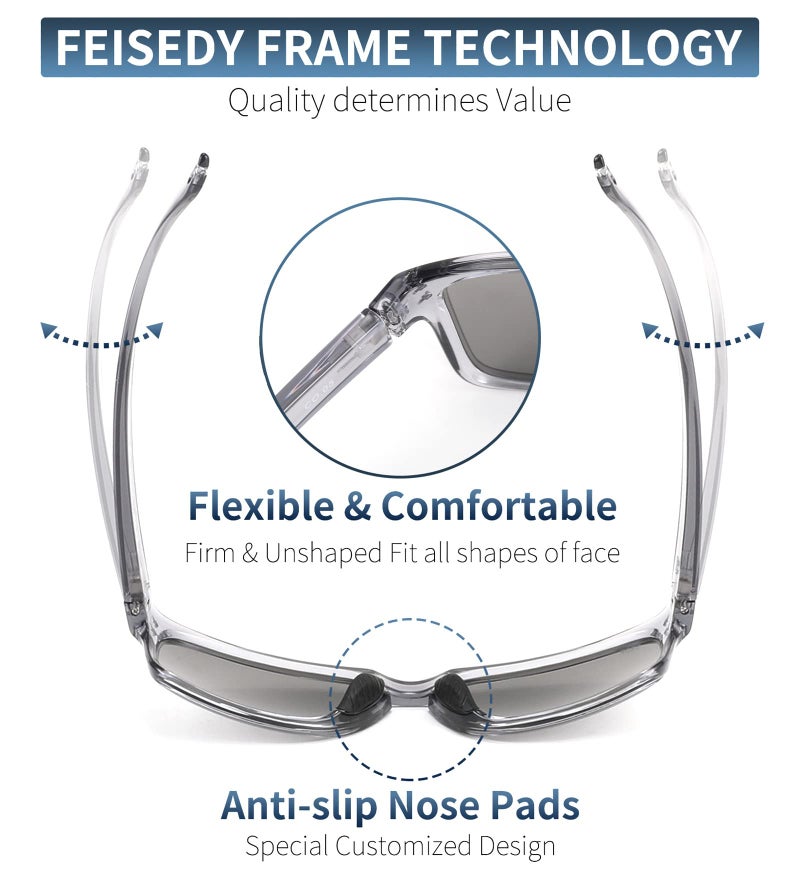 FEISEDY FEISEDY Classic Polarized Square Sunglasses Men Women UV Protection Sun Glasses Cycling Driving Sports Glasses B2234  - Image 3