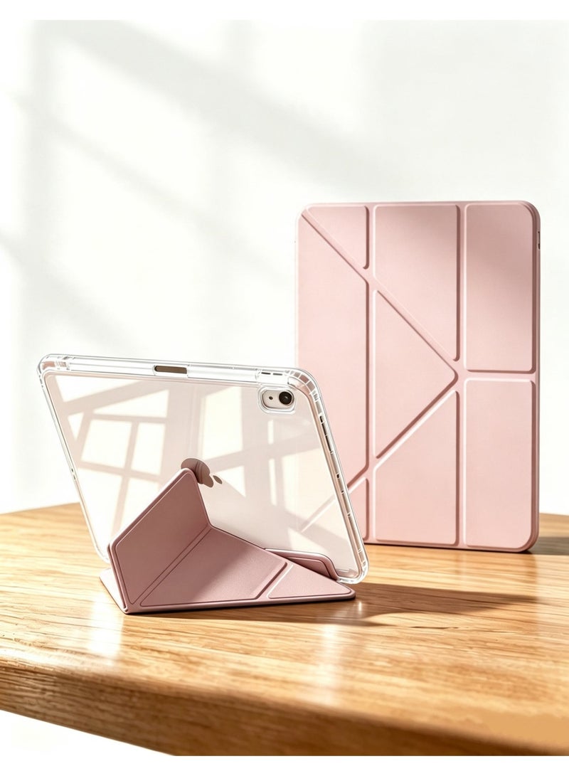 ELTRAZONE iPad A16 11th Gen 11 Inch 2025 & iPad 10th Gen 10.9 Inch 2022 Case, Transparent TPU Back, Y-Folding Stand, Pencil Holder, Auto Sleep Wake, Shockproof Slim Cover with Anti-Glare Protector-pink - Image 1