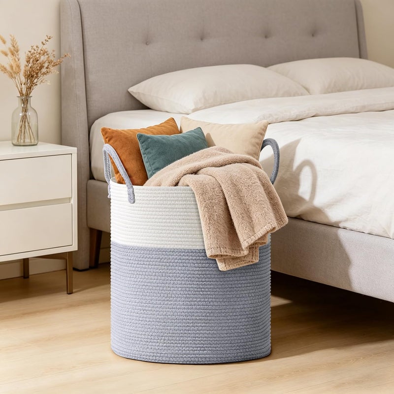 SunNewt Tall Laundry Basket with Handles, 100L Portable Dirty Clothes Hamper, Boho Cotton Rope Storage Bin for Blankets Kids Toys Gifts, Extra Large Organizer for Baby Nursery Bedroom Bathroom, Grey - Image 5