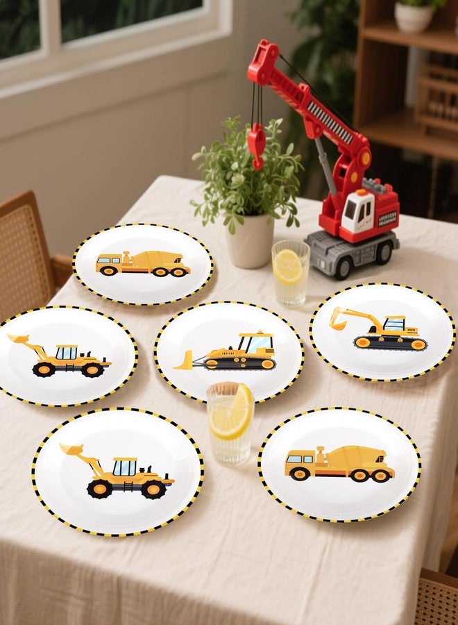 Adecortalk 48 Pcs Construction Paper Plates Construction Birthday Party Supplies 6.8'' Disposable Dinnerware Plates for Boys Construction Excavator Truck Birthday Baby Shower Party Supplies - Image 4
