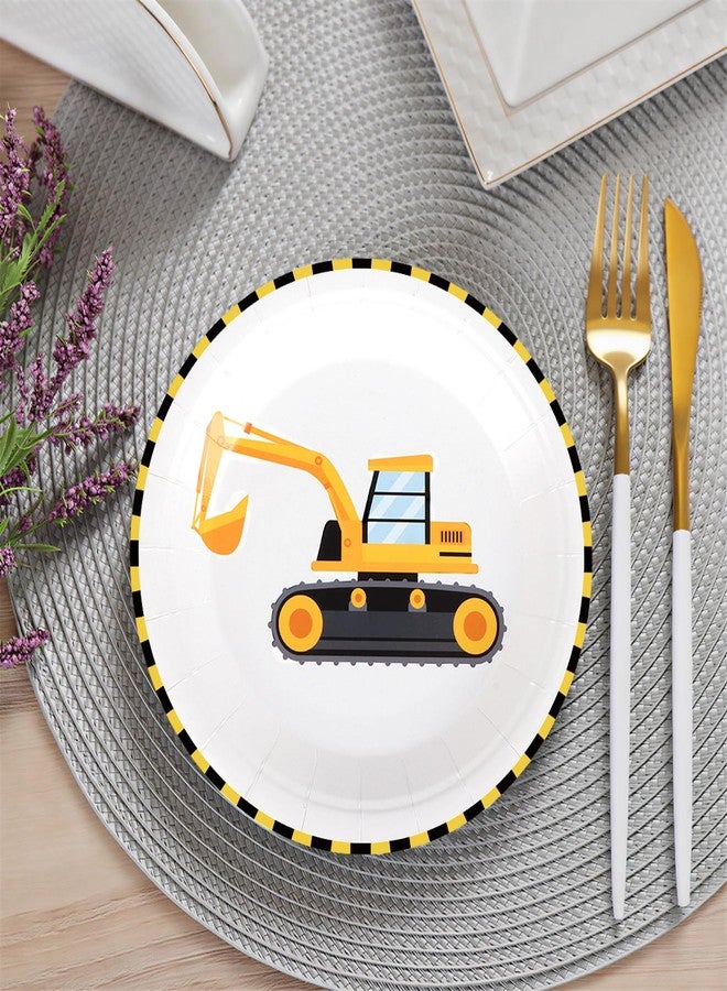 Adecortalk 48 Pcs Construction Paper Plates Construction Birthday Party Supplies 6.8'' Disposable Dinnerware Plates for Boys Construction Excavator Truck Birthday Baby Shower Party Supplies - Image 5
