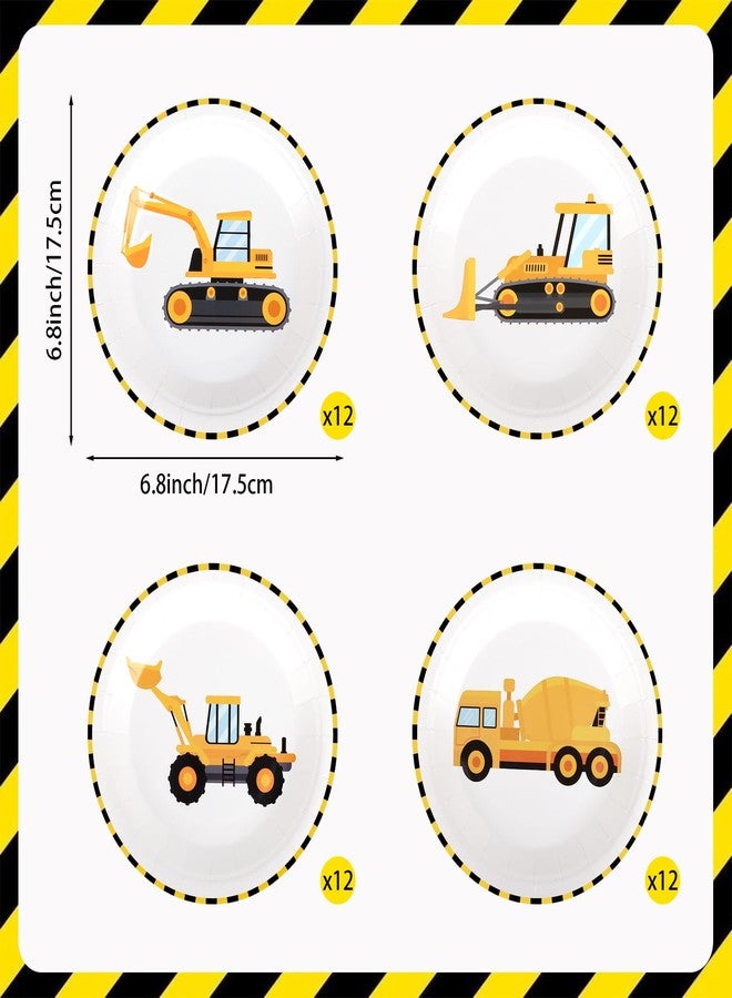 Adecortalk 48 Pcs Construction Paper Plates Construction Birthday Party Supplies 6.8'' Disposable Dinnerware Plates for Boys Construction Excavator Truck Birthday Baby Shower Party Supplies - Image 2