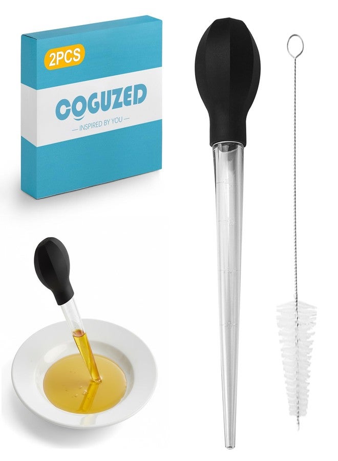 CoguZed 2-Piece Turkey Baster with Cleaning Brush, Large Meat Baster for Cooking and Roasting, Clear Poultry Baster with Silicone Suction Bulb and Measurement Marks, Black - Image 1