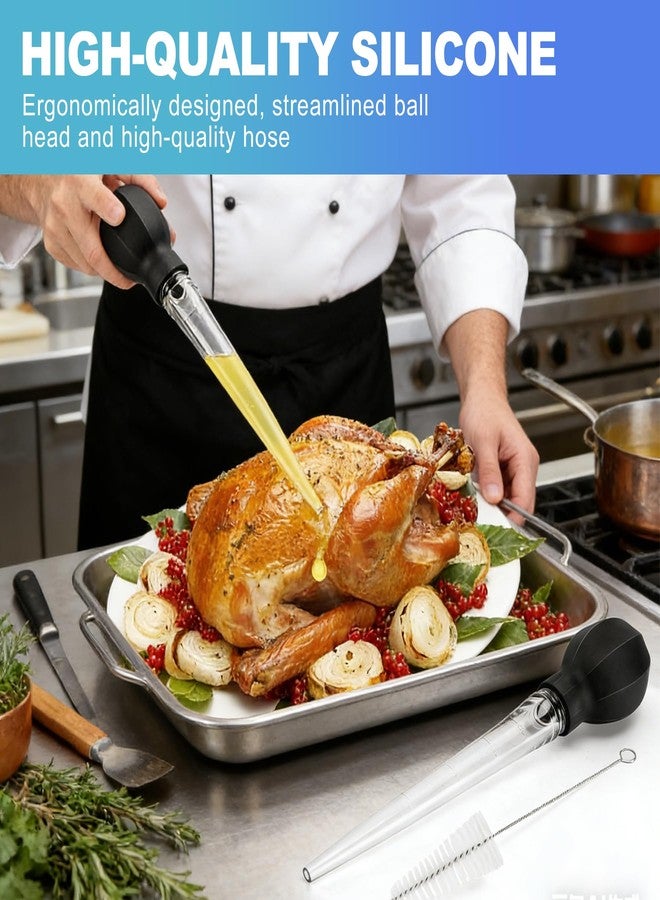 CoguZed 2-Piece Turkey Baster with Cleaning Brush, Large Meat Baster for Cooking and Roasting, Clear Poultry Baster with Silicone Suction Bulb and Measurement Marks, Black - Image 4