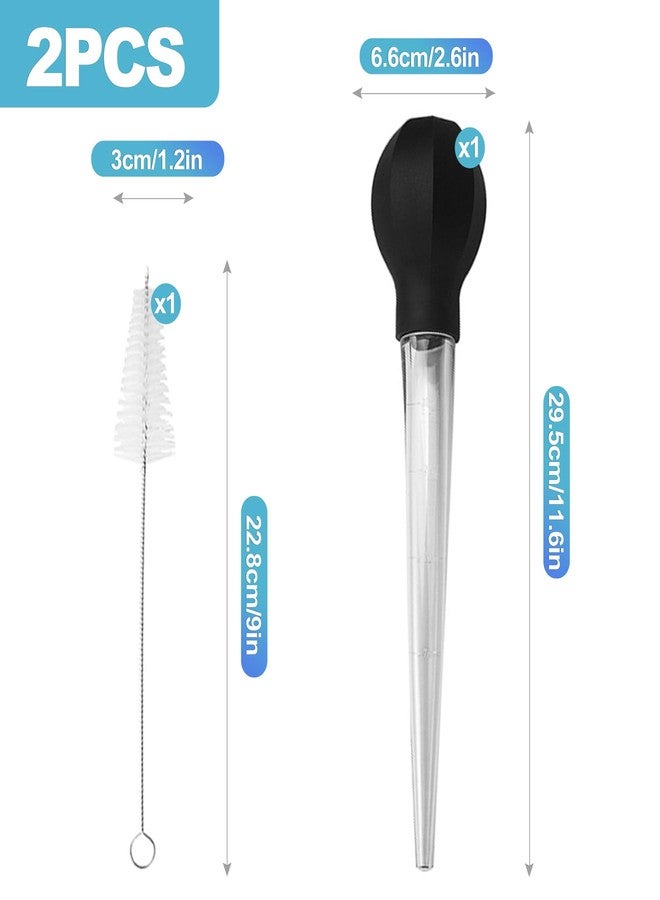 CoguZed 2-Piece Turkey Baster with Cleaning Brush, Large Meat Baster for Cooking and Roasting, Clear Poultry Baster with Silicone Suction Bulb and Measurement Marks, Black - Image 2