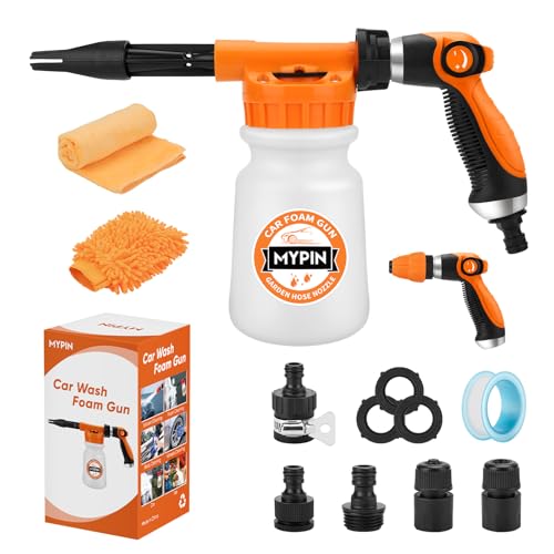 Mypin 16 IN 1 Car Wash Foam Gun, Foam Cannon,Adjustable Hose Wash Sprayer with 2.5 to 6 Bars Foam Blaster,Wash Mitten &Towel,Suitable for Car Cleaning and Garden Use with 1/2” Quick Connector - Image 1