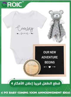 GROIC 4 Pcs Baby Coming Soon Announcement Ideas, Surprise Pregnancy Reveal To Family, Baby Shower Gender Reveal Gifts, Baby Gifts - Felt Letter Board, Wooden Sign, Baby Onesie, Security Blanket  - Image 1
