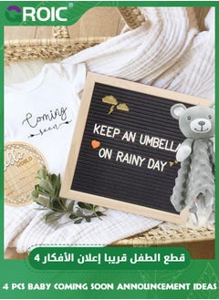 GROIC 4 Pcs Baby Coming Soon Announcement Ideas, Surprise Pregnancy Reveal To Family, Baby Shower Gender Reveal Gifts, Baby Gifts - Felt Letter Board, Wooden Sign, Baby Onesie, Security Blanket  - Image 5