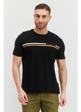 Men Crew Neck Short Sleeves Brand Logo T-Shirt, Black