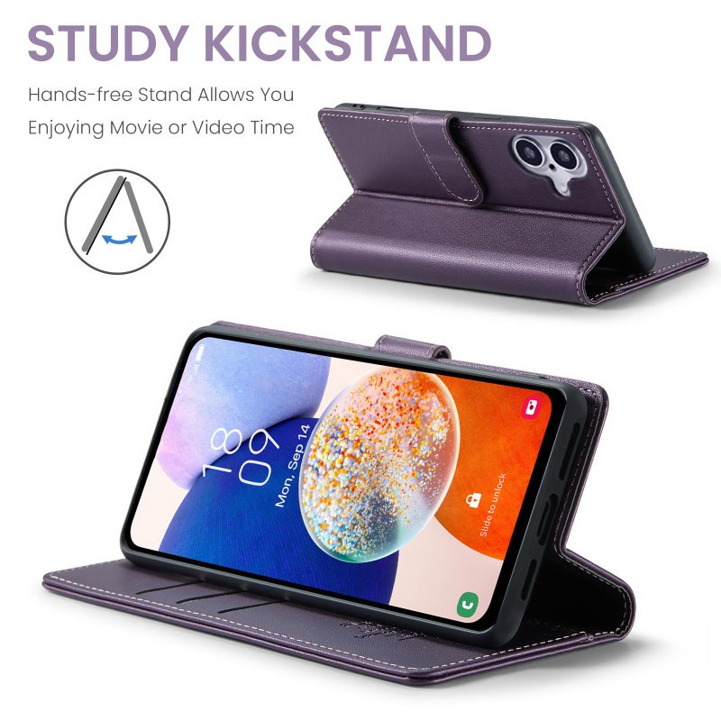 FLIPALM Wallet Case for iPhone 16, RFID Blocking Credit Card Holder, PU Leather Folio Flip Kickstand Protective Shockproof Cover for Apple 16 (Purple, for iPhone 16-6.1'') - Image 4