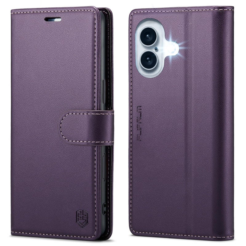 FLIPALM Wallet Case for iPhone 16, RFID Blocking Credit Card Holder, PU Leather Folio Flip Kickstand Protective Shockproof Cover for Apple 16 (Purple, for iPhone 16-6.1'') - Image 1