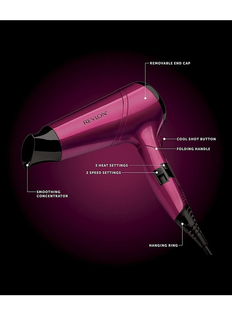 Revlon Frizz Fighter Hair Dryer, 2200 Watts, 2 speed and 3 heat setting, folding handle. Cool shot button. Pink 22.5 x 10 x 27cm - Image 3