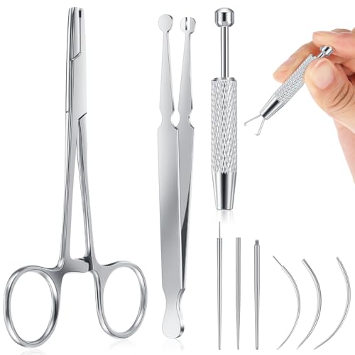 Mysora 9pcs Kit Stainless Steel Piercing Ball Grabber Tools/ 3mm Piercing Ball Screw Removal Tool/Reusable Bead Clamping Assistant Tool for Changing Jewelry/ 16g 18g Straight & Curved Piercings Taper - Image 1