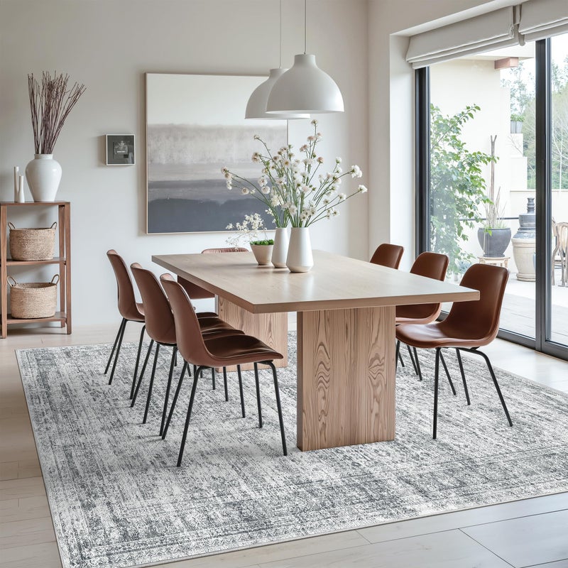 Soalmost Washable Area Rug 8x10, Large Soft Rugs for Living Room Farmhouse Vintage Gray Area Rugs for Bedroom Dining Room Non-Slip Stain Resistant Under Table Rug Grey - Image 4