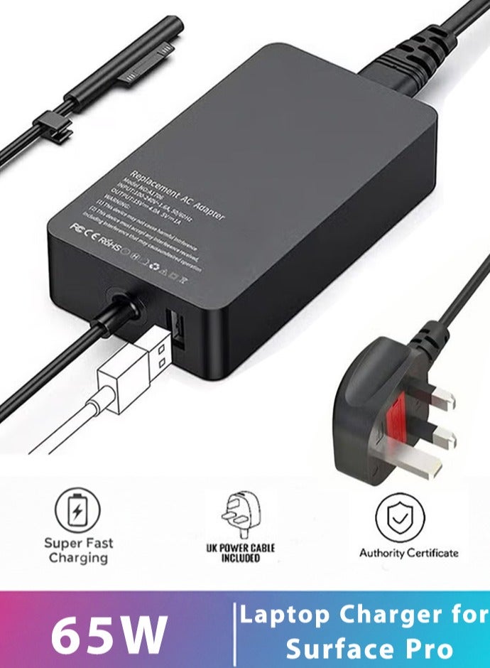 Neox Surface Pro Charger 65w Microsoft Surface Pro Charger 15V 4A Surface Charger Compatible with Microsoft Surface Pro 11, 10, 9, 8, 7+, 7, 6, 5, 4, 3, X, Power Adapter for Windows Surface Laptop 7/6/5/4/3/2/1, Go Tablet, Book 3/2/1, Support 44W, 36W - Image 1