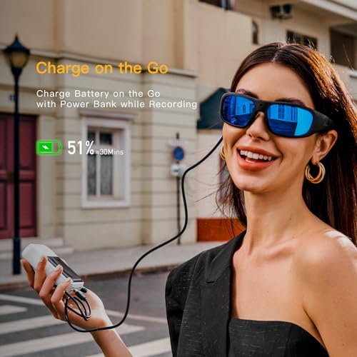 OhO sunshine OHO Ultra-Thin Lightweight Sports Camera Sunglasses, 24MP Camera, 1080P Video, Record-While-Charging, Water Resistant UV400 Lens - Image 3
