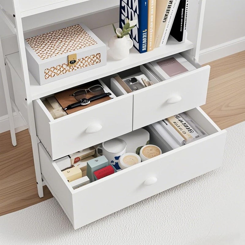 Bentifar ​​4-Tier Storage Drawer Shelf with 3 Fabric Drawers, Cabinet Shelves for Books, Photos, Decor, Metal Frame & Wooden Top, Chest of Drawers for Living Room, Office, Bedroom & Kitchen​​(White) - Image 5