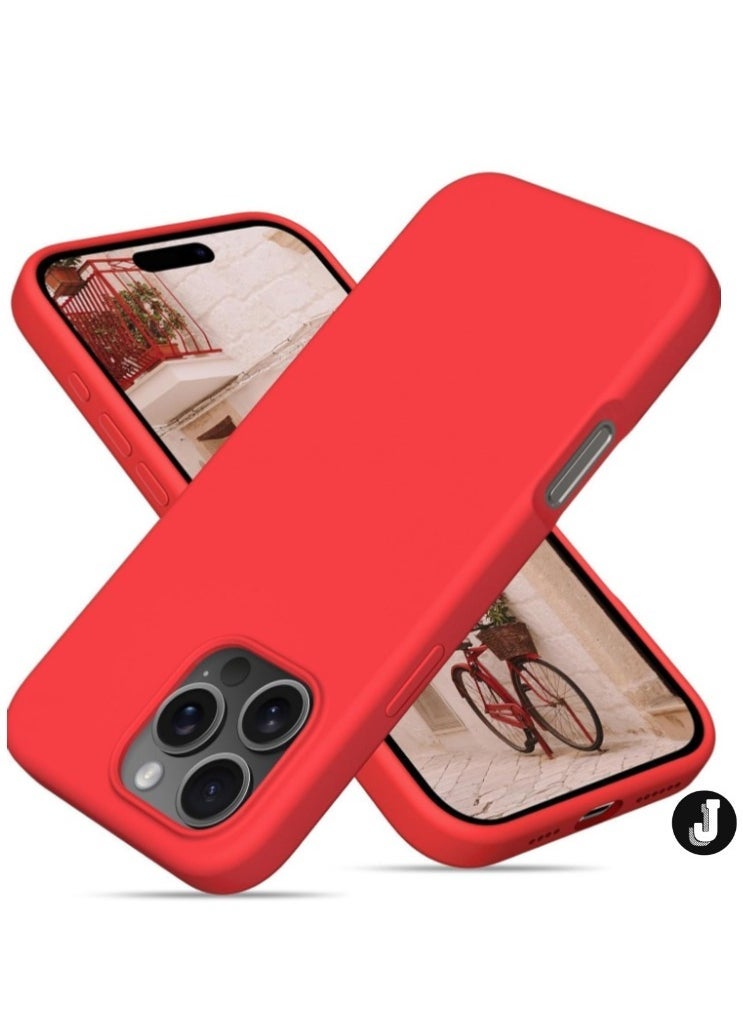 JAJEEK "New Soft Liquid Silicone Gel Case for iPhone 16 Pro Max – Full Body Shockproof Protection, Matte Finish & Soft Microfiber Lining (Red)" - Image 1