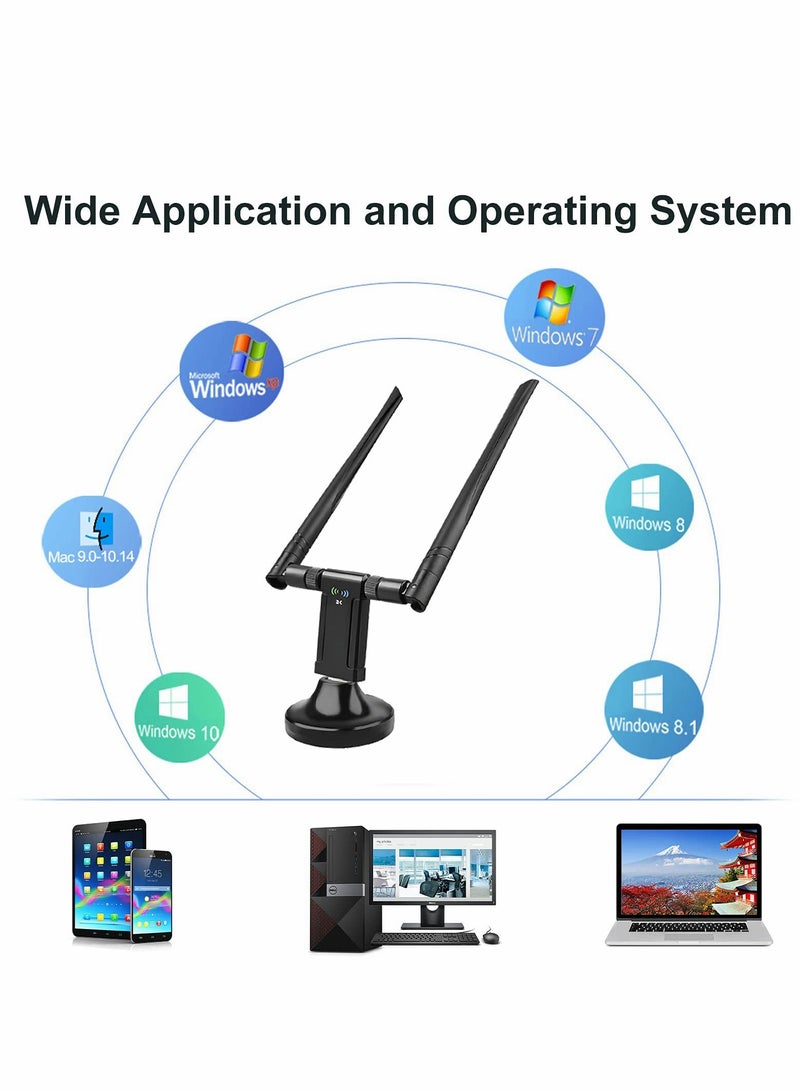 KASTWAVE محول واي فاي لاسلكي USB للكمبيوتر الشخصي، دونجل واي فاي ثنائي النطاق 1200 ميجابايت في الثانية 2.4 جيجا/5 جيجا مع حامل USB 3.0 - Image 5
