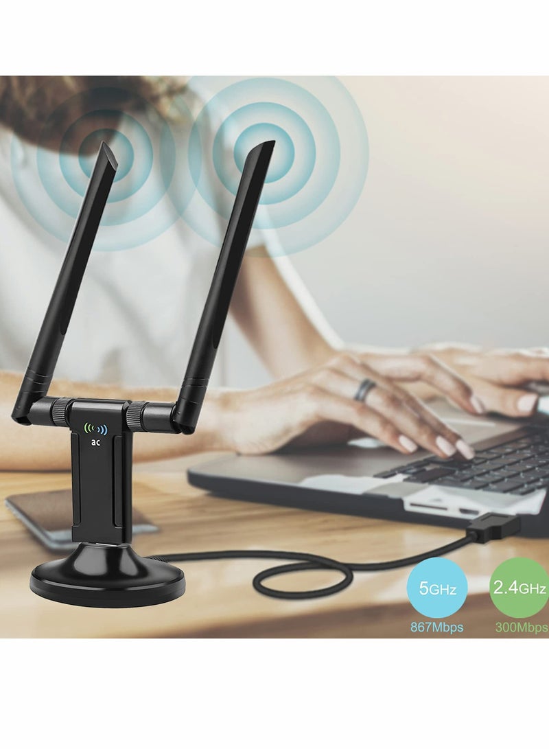 KASTWAVE محول واي فاي لاسلكي USB للكمبيوتر الشخصي، دونجل واي فاي ثنائي النطاق 1200 ميجابايت في الثانية 2.4 جيجا/5 جيجا مع حامل USB 3.0 - Image 3