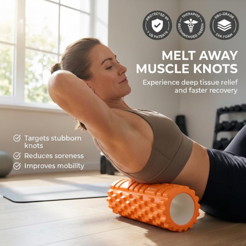 GODBOD Strong Foam Roller - Deep Tissue Medium Density Muscle Massager with Myofascial Trigger Point Release, Back Massage Roller for Soreness and Mobility 13 x 5.5 Inch - Orange - Image 2