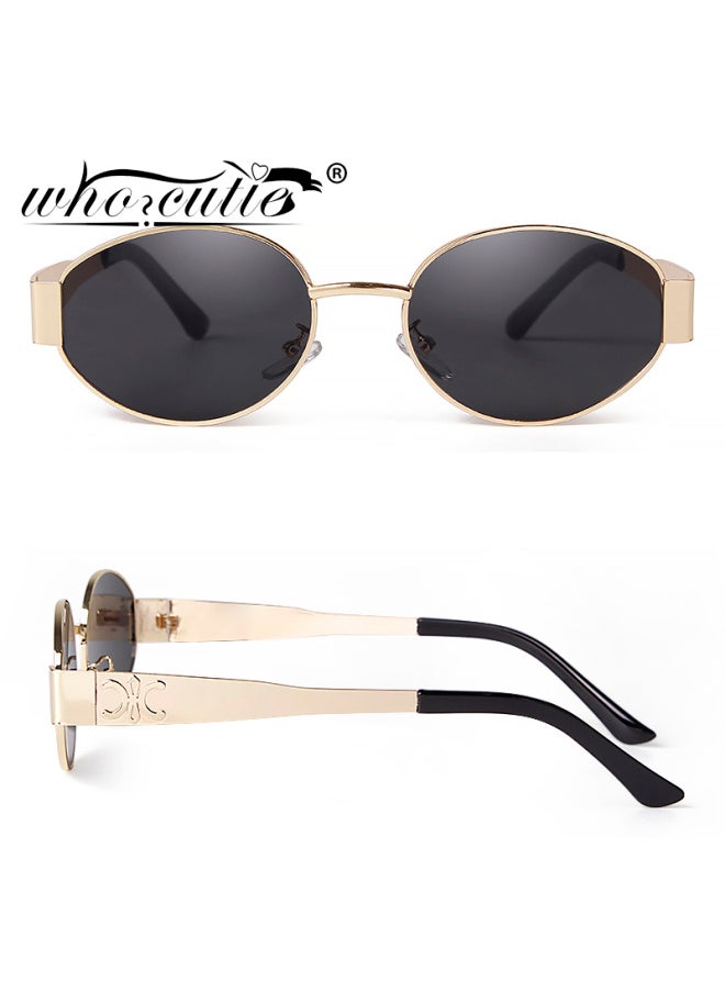 Generic - Retro Metal Frame Pilot Oval Sunglasses Women Men Brand Designer Vintage Round Sun Glasses Luxury 90s Green Lens Shades Male UV-Lenses Color:C4 GOLD GRAY-Ships From:United States-Frame Color:as picture - Image 1