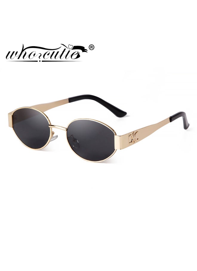 Generic - Retro Metal Frame Pilot Oval Sunglasses Women Men Brand Designer Vintage Round Sun Glasses Luxury 90s Green Lens Shades Male UV-Lenses Color:C4 GOLD GRAY-Ships From:United States-Frame Color:as picture - Image 1