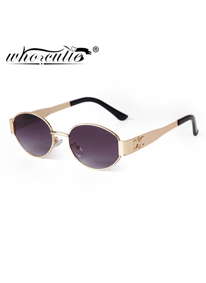 Generic - Retro Metal Frame Pilot Oval Sunglasses Women Men Brand Designer Vintage Round Sun Glasses Luxury 90s Green Lens Shades Male UV-Lenses Color:C4 GOLD GRAY-Ships From:United States-Frame Color:as picture - Image 1