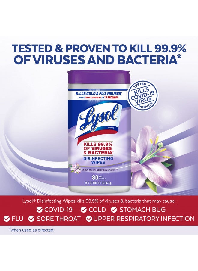 Lysol مناديل مطهرة من لايسول، مناديل تنظيف مضادة للبكتيريا متعددة الأسطح، للتعقيم والتنظيف، نسيم الصباح الباكر، 80 قطعة (عبوة واحدة) - Image 3